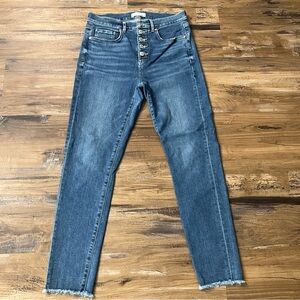 LOFT High-Rise Ankle Crop Button-Fly Jeans in Light Blue Wash